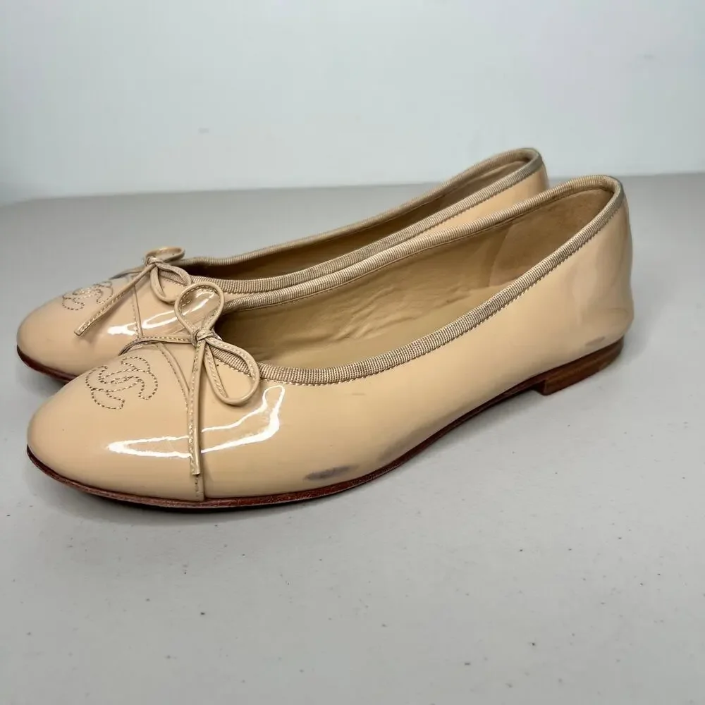CHANEL Patent Cap Toe Ballet Flats Size 40C